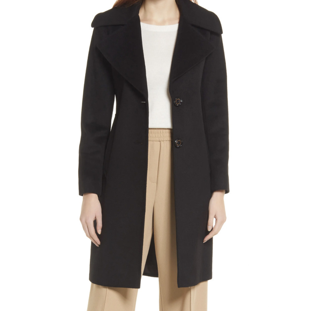 Sam Edelman Notch Collar Textured Coat in Black/Charcoal, Size XL